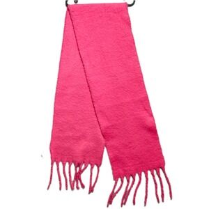 H&M Hot Pink Fuzzy Scarf Winter Warm Fringe Tassel Soft 75x12 NEW